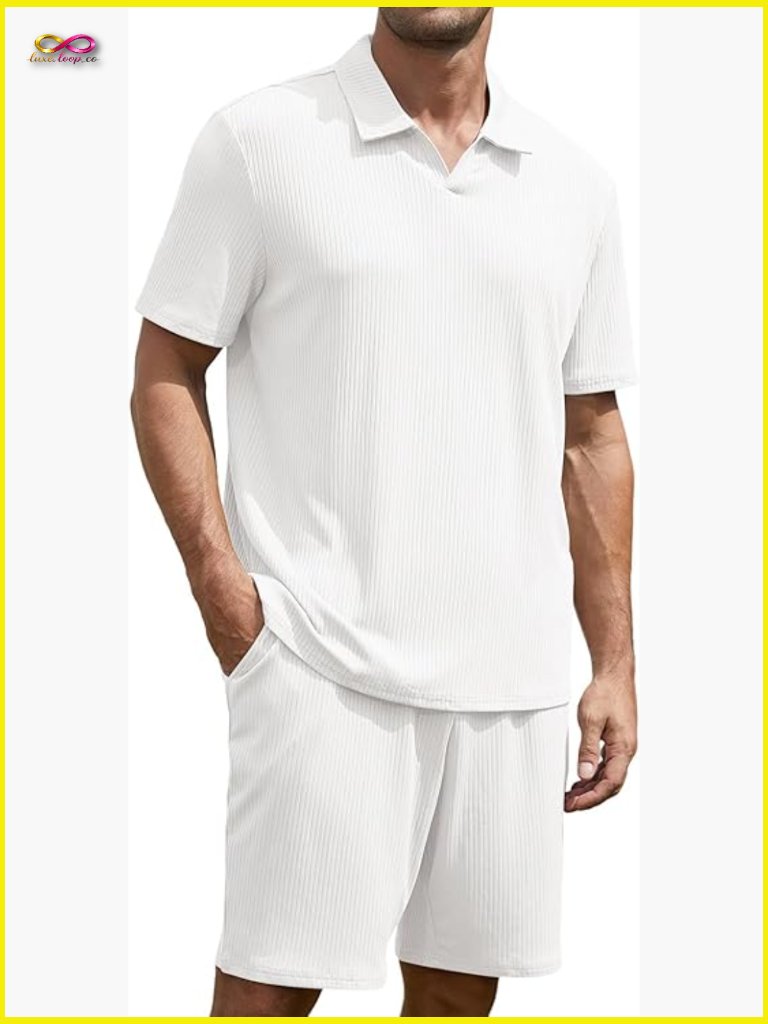 Men's 2 Piece Track Suit Short Sleeve Polo & Shorts Set Summer Athletic Outfit